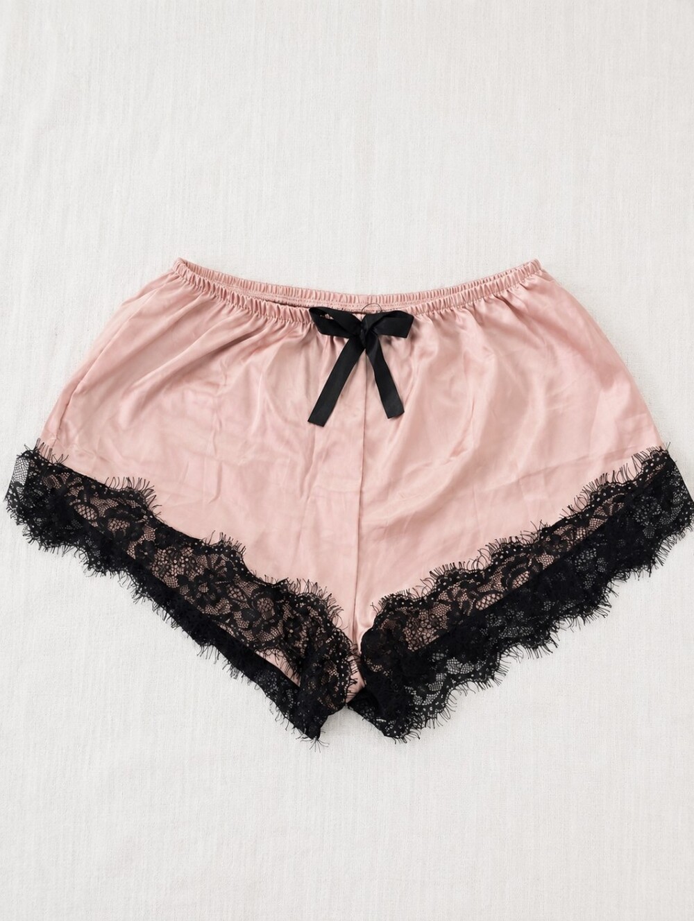 Pink Lace-Trim Sleep Shorts with Black Bow Size S